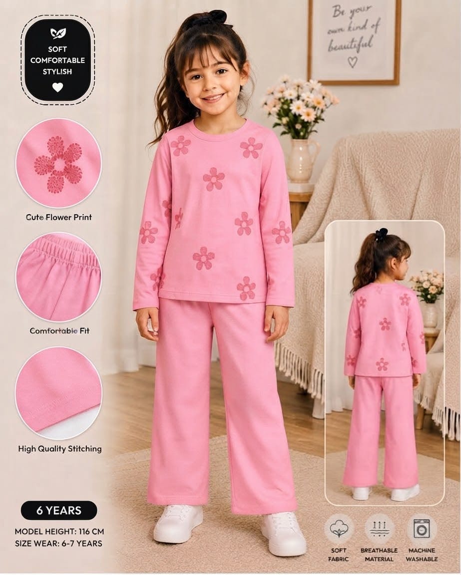 Pinkish Flowers Printed Kids Cozy Cotton Jersey Kids Wear