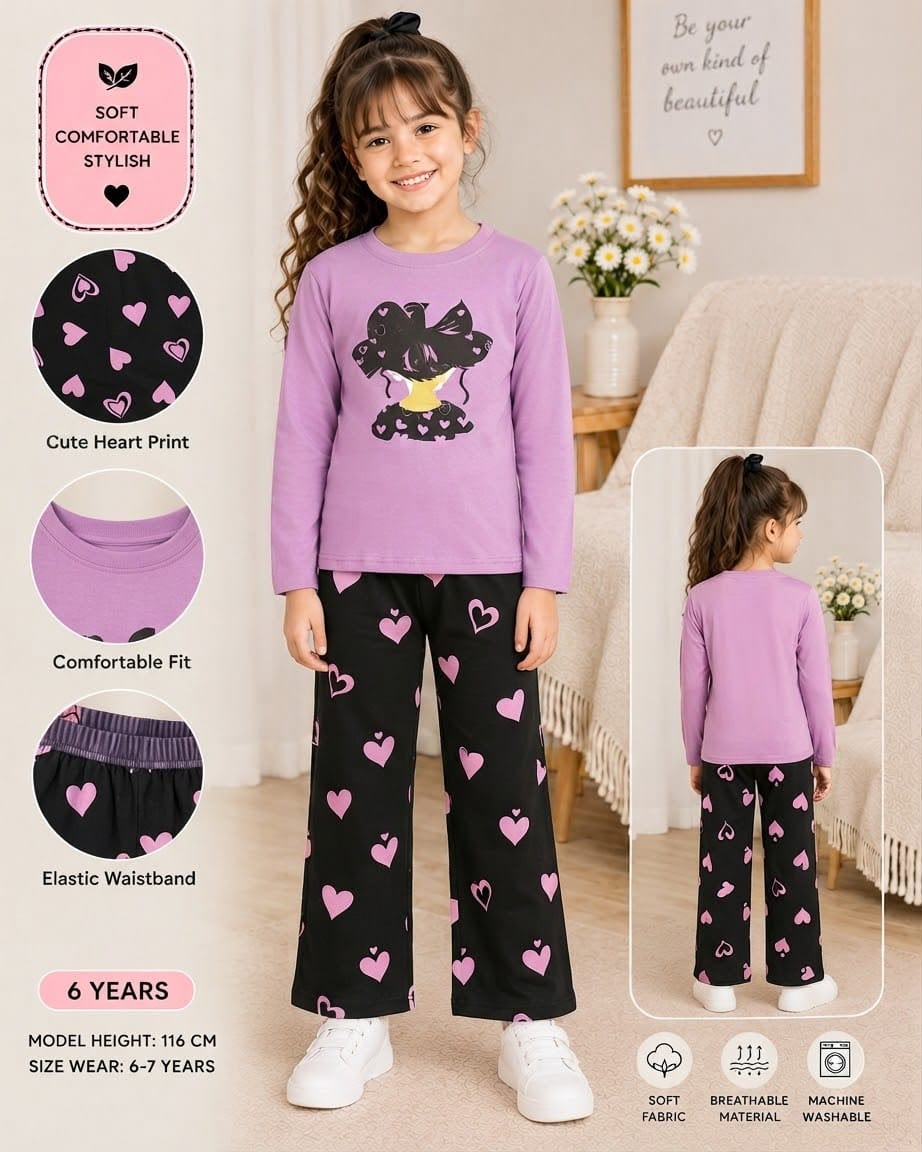 Purple Cute Printed Kids Cozy Cotton Jersey Kids Wear