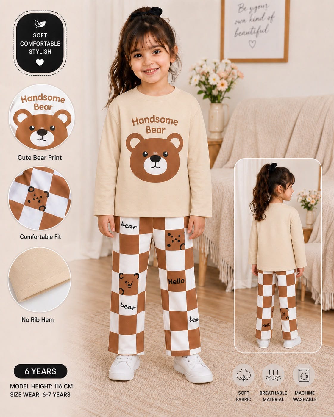 Handsome Bear Printed Kids Cozy Cotton Jersey Kids Wear