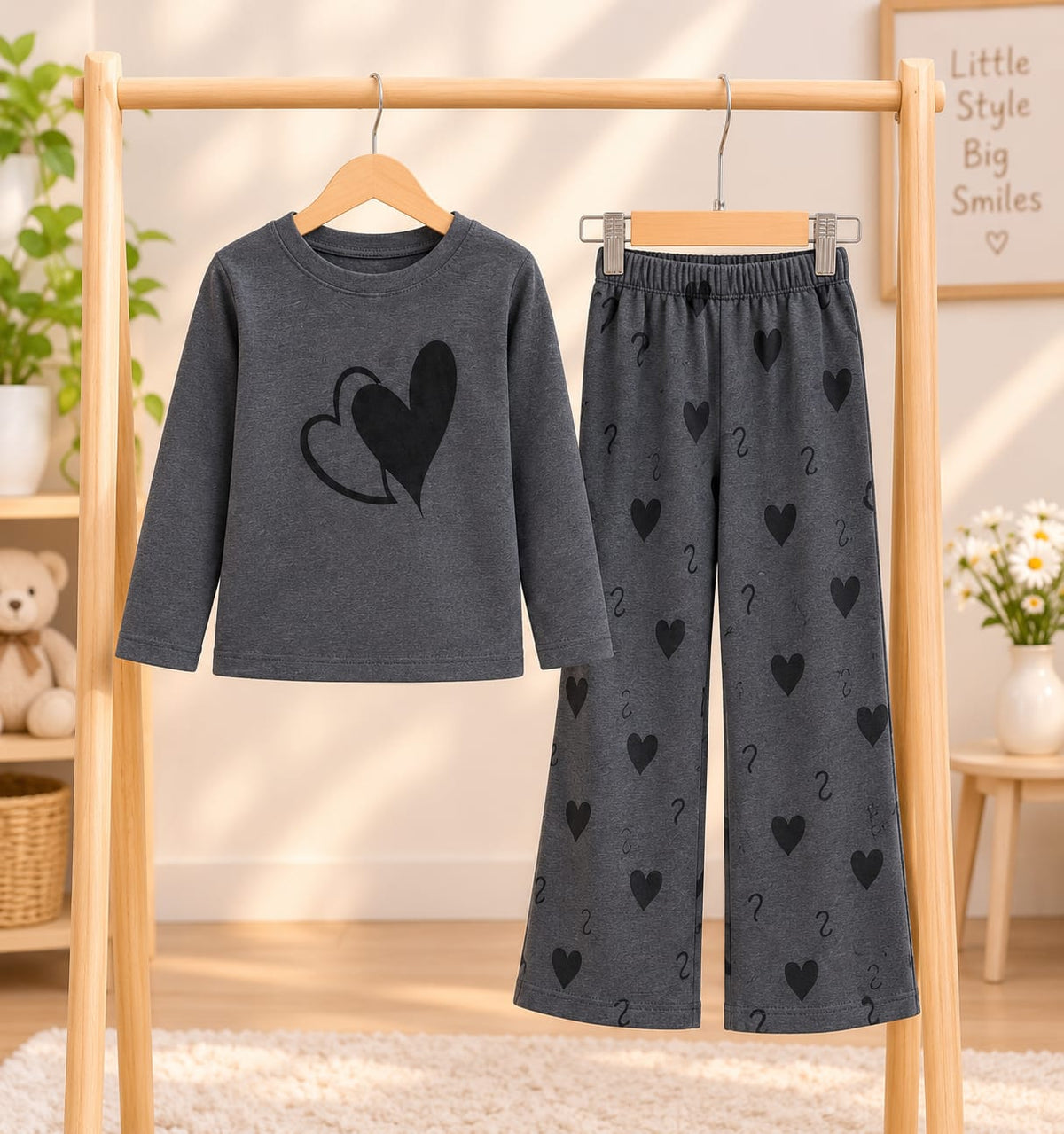 Grey Dual Heart Kids Cozy Cotton Jersey Kids Wear