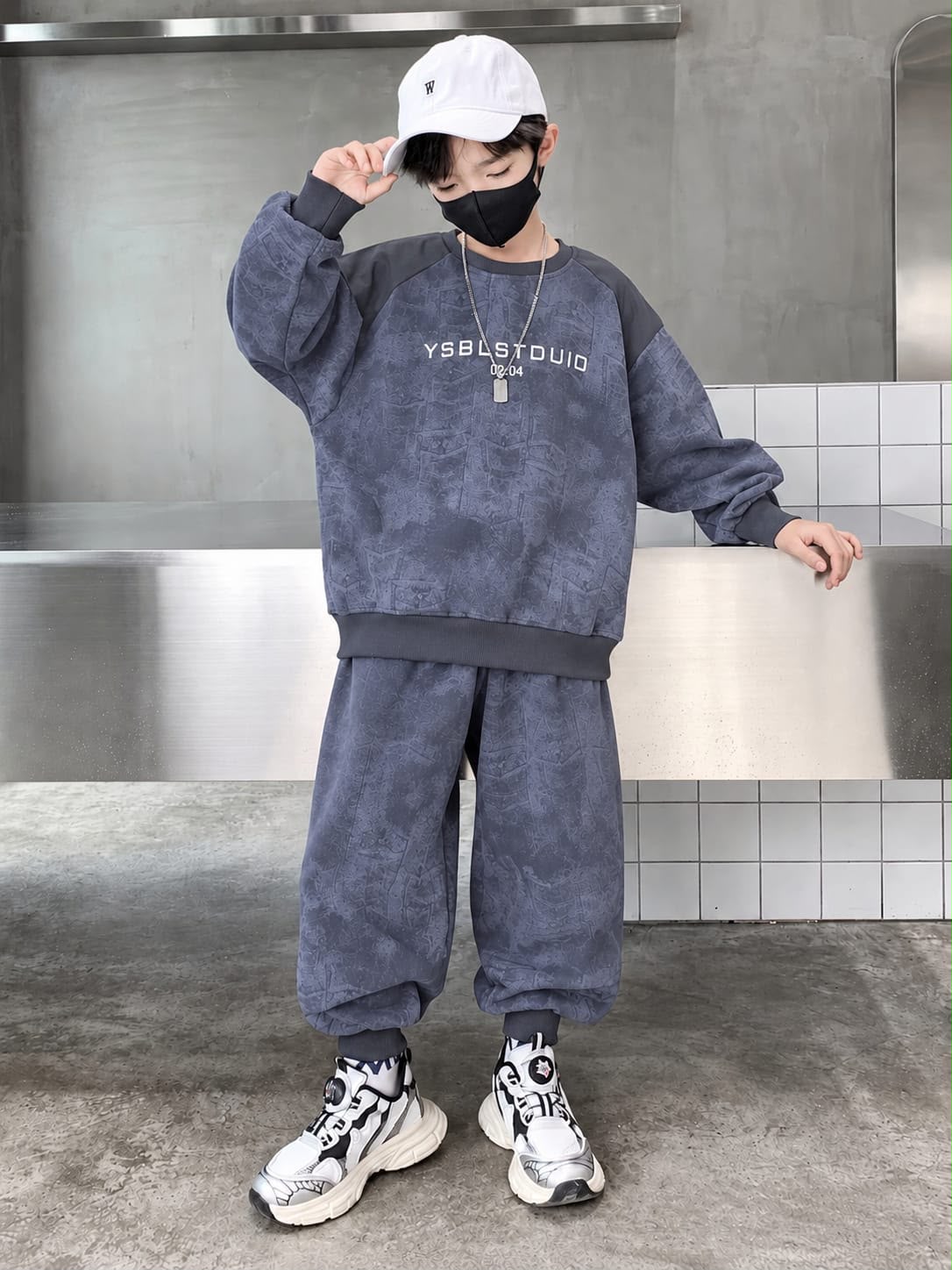 Grey Baggy Style Printed Winter Track Suit For Kids