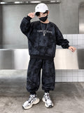 Black Waxy Baggy Printed Winter Track Suit For Kids
