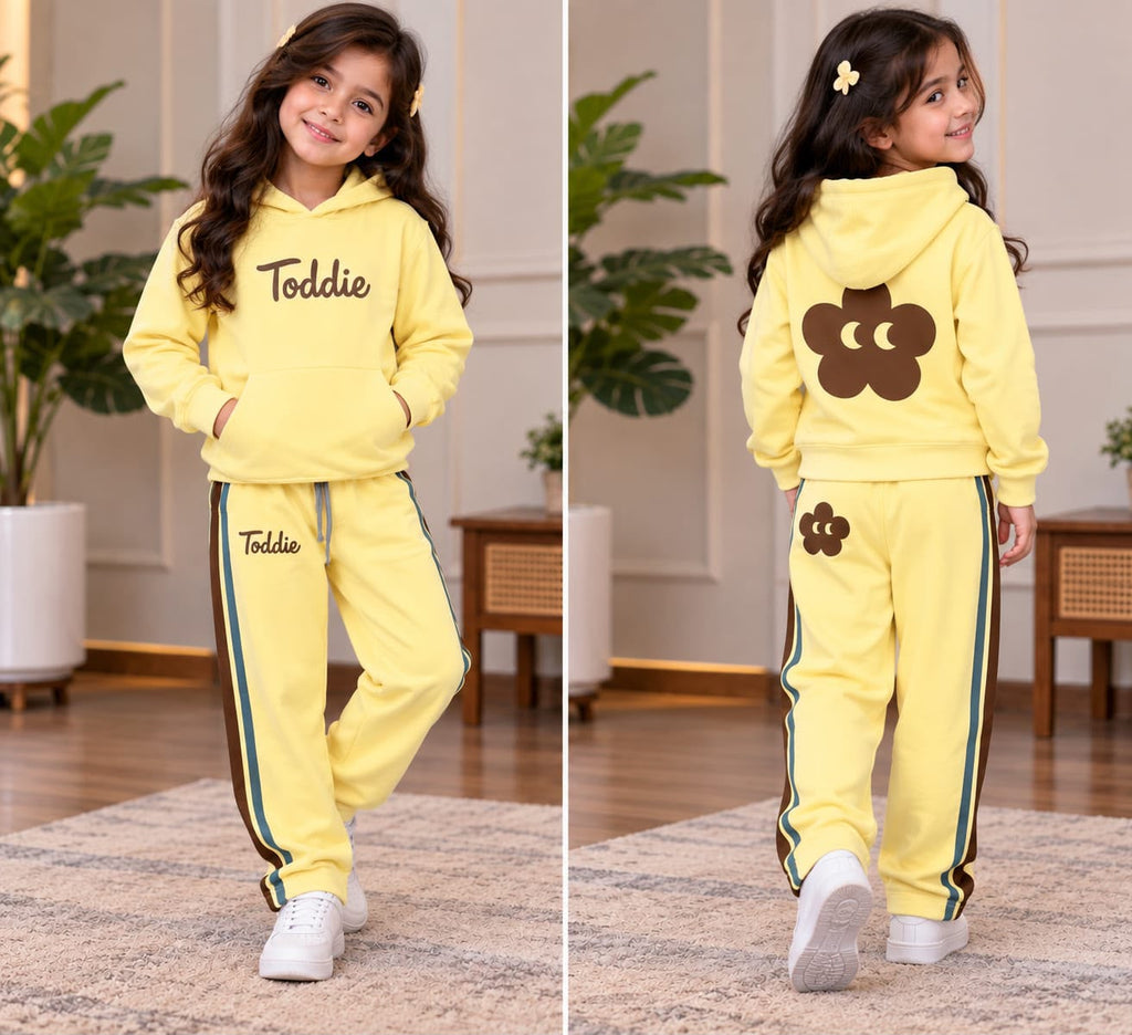 Yellow Hoody Style Winter Track Suit For Kids