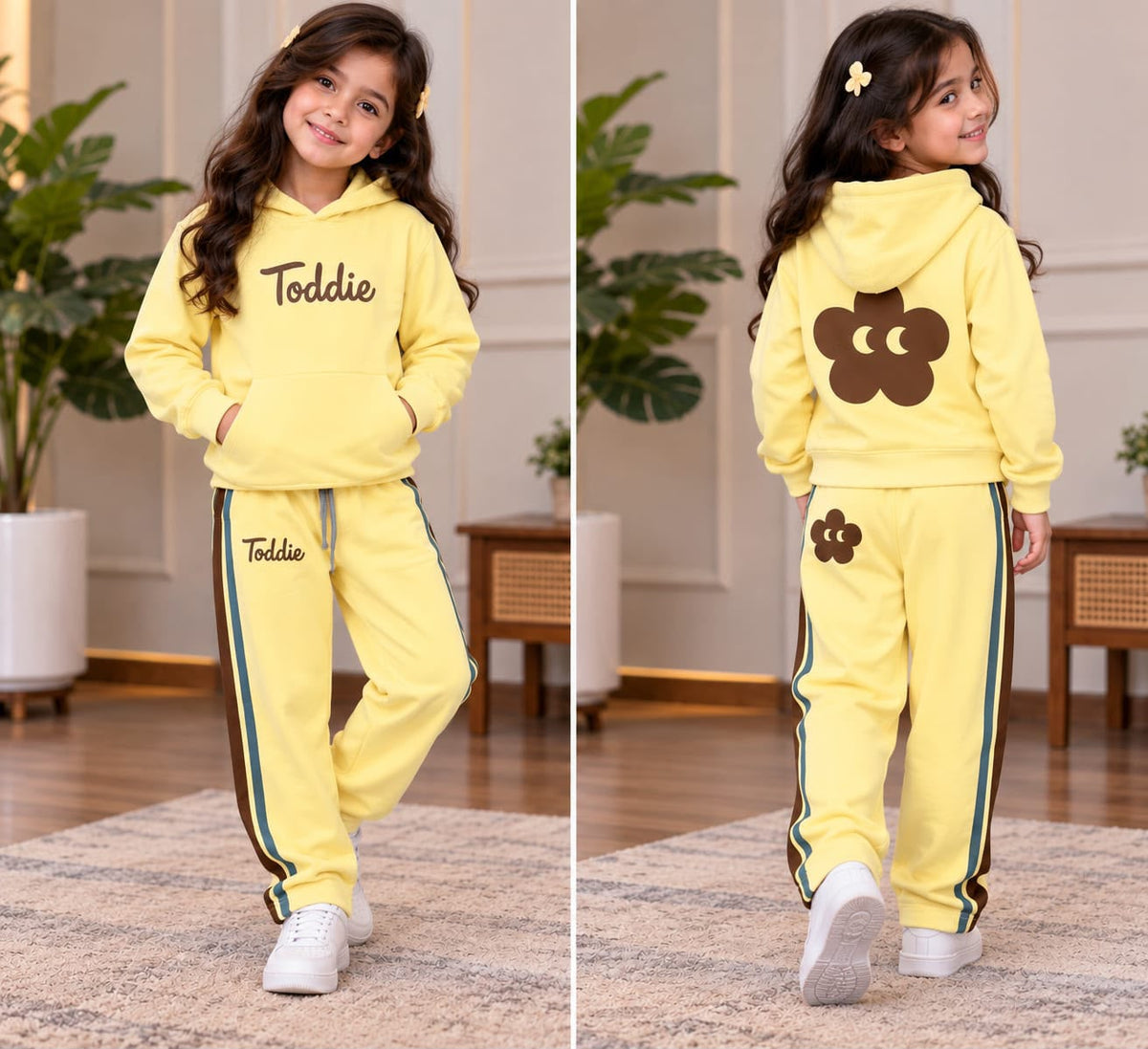 Yellow Hoody Style Winter Track Suit For Kids