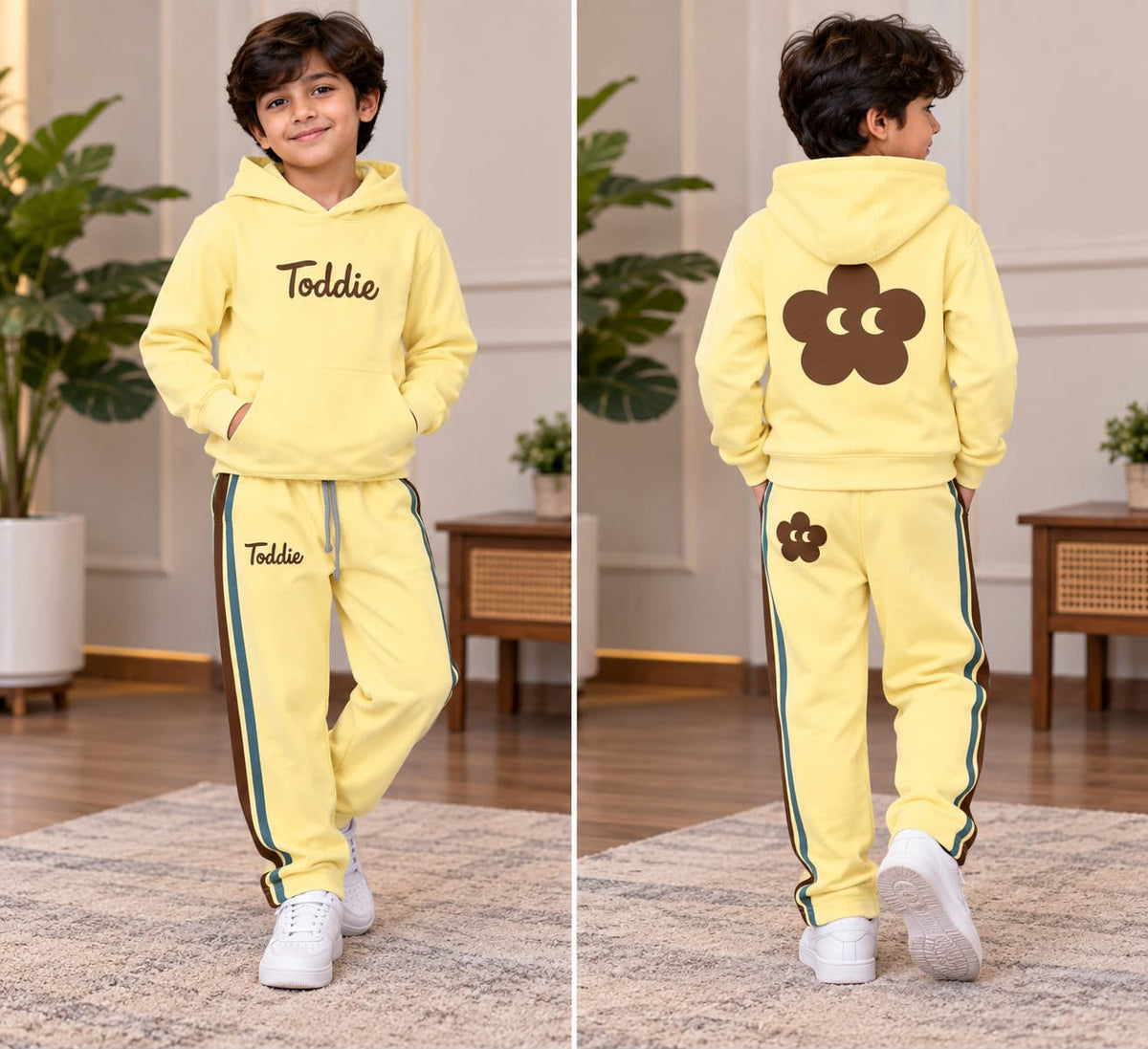 Yellow Hoody Style Winter Track Suit For Kids