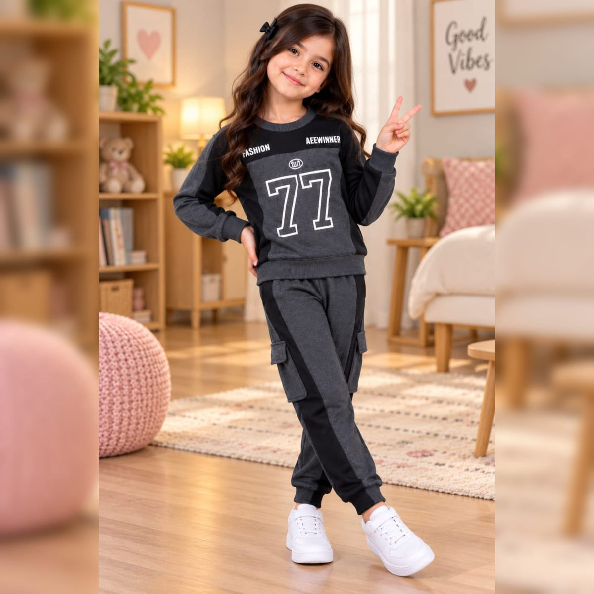 Grey 77 Style Printed Winter Track Suit For Kids