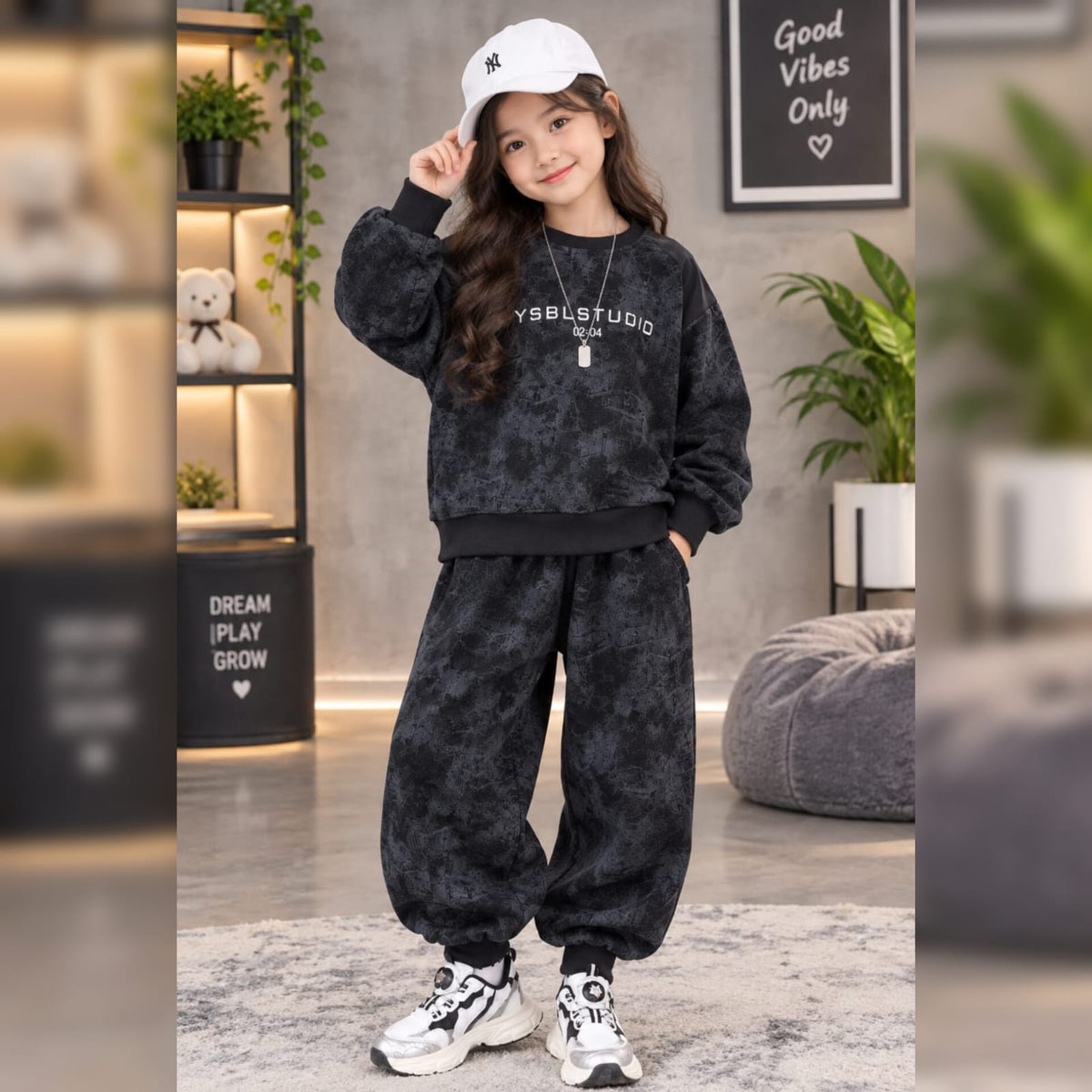 Blackish Style Printed Winter Track Suit For Kids