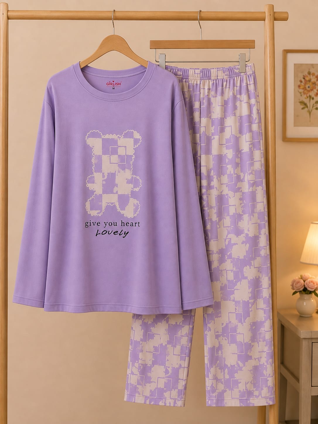 Lavender Bear Trendy Cotton Jersey Pj Set
