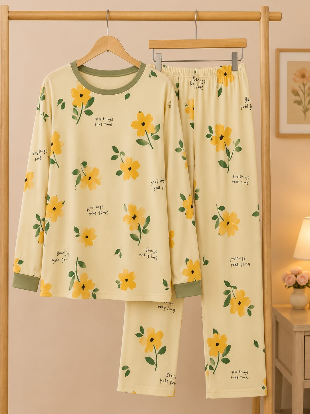 Skin Flowers Trendy Cotton Jersey Pj Set