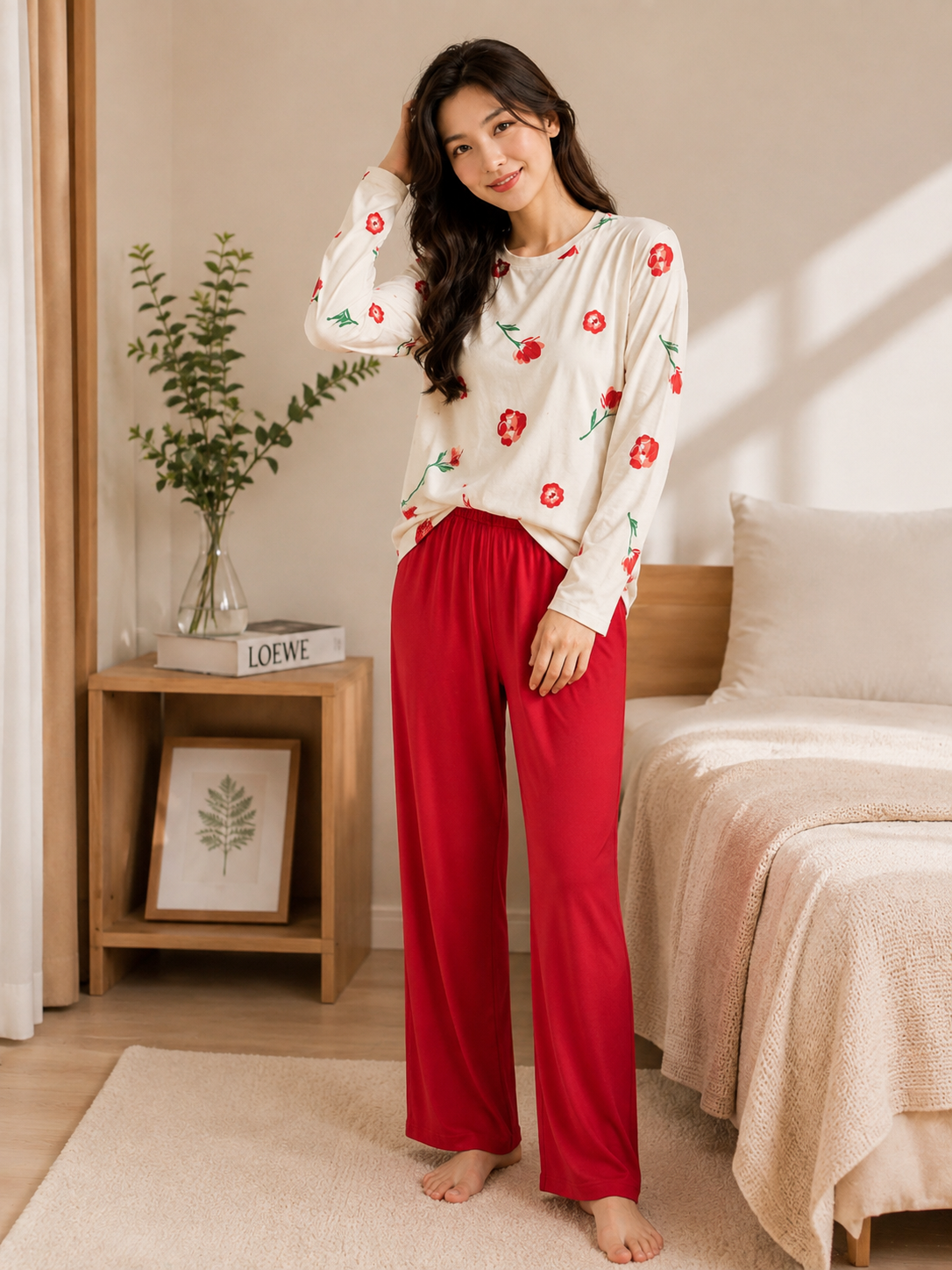 Red Skin Floral Cotton Jersey Pj Set