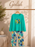 Greenish Happy Trendy Cotton Jersey Pj Set