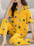 Yellow Avacado Button Style Pj Set