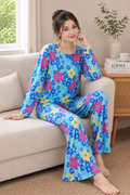 Blue Floral Cotton Jersey Pj Set