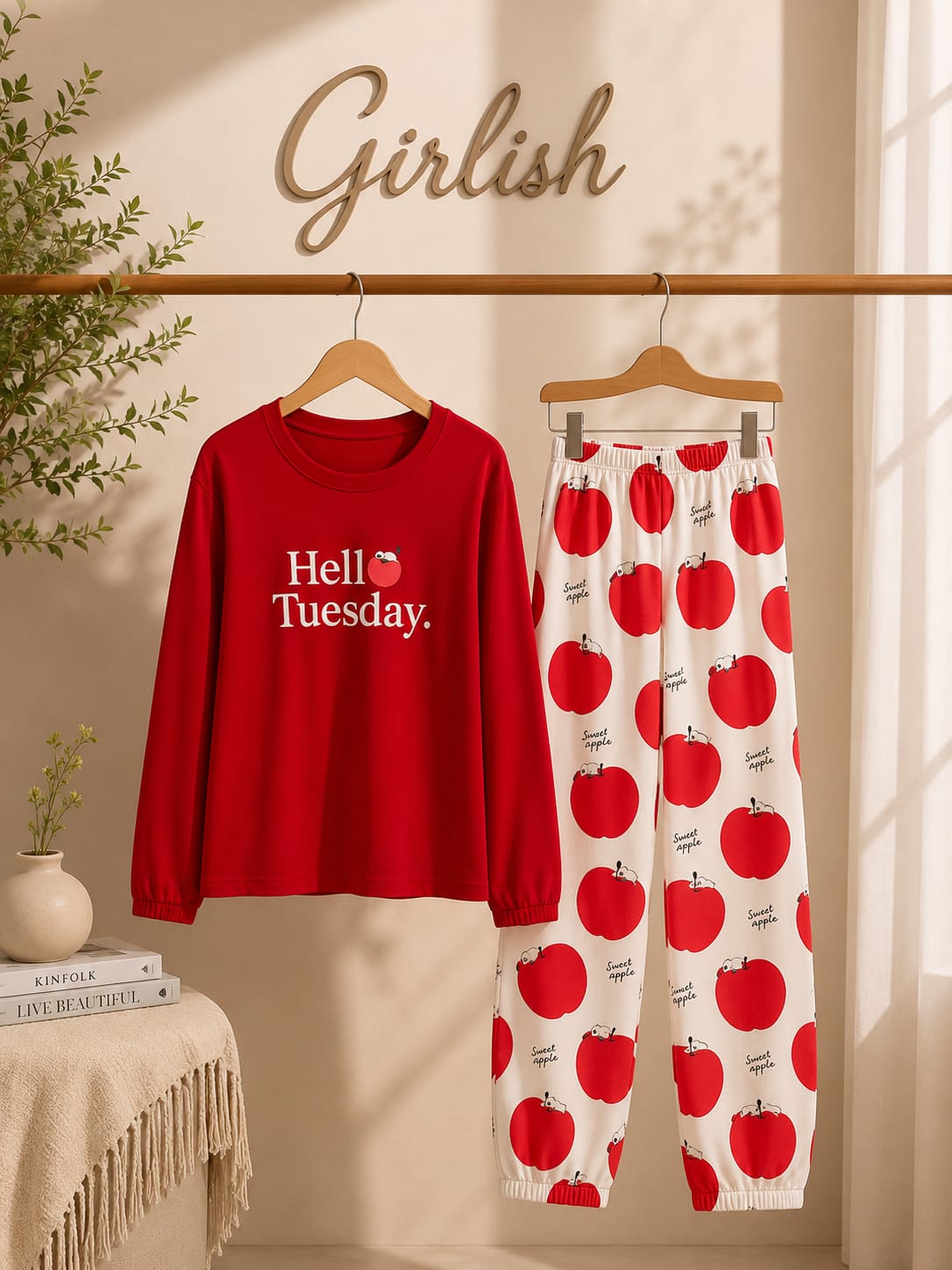 Red Hello Trendy Cotton Jersey Pj Set