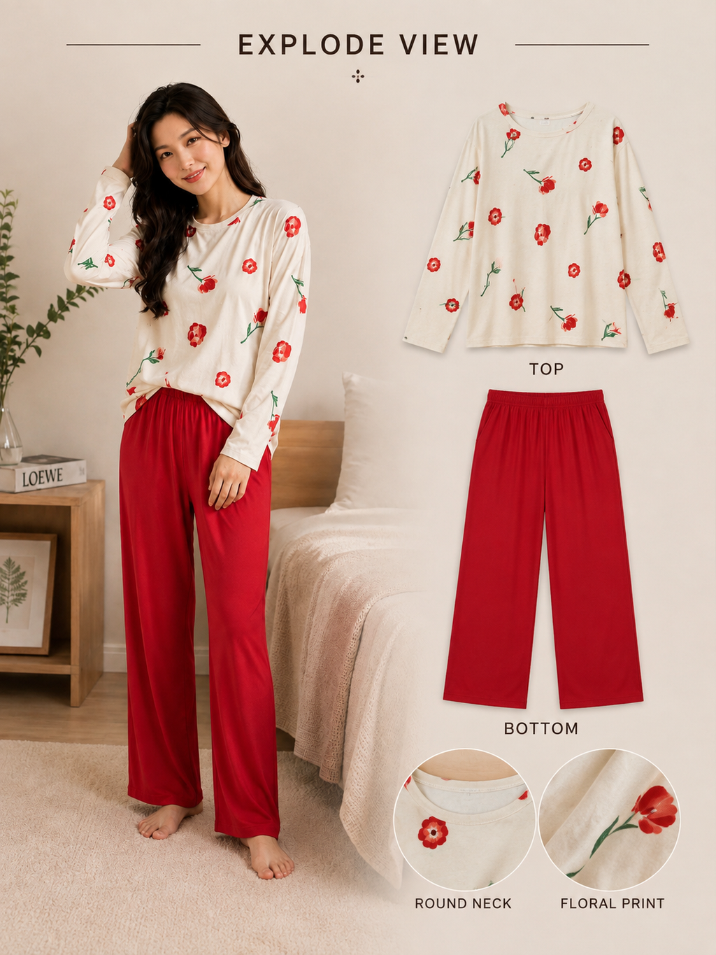 Red Skin Floral Cotton Jersey Pj Set