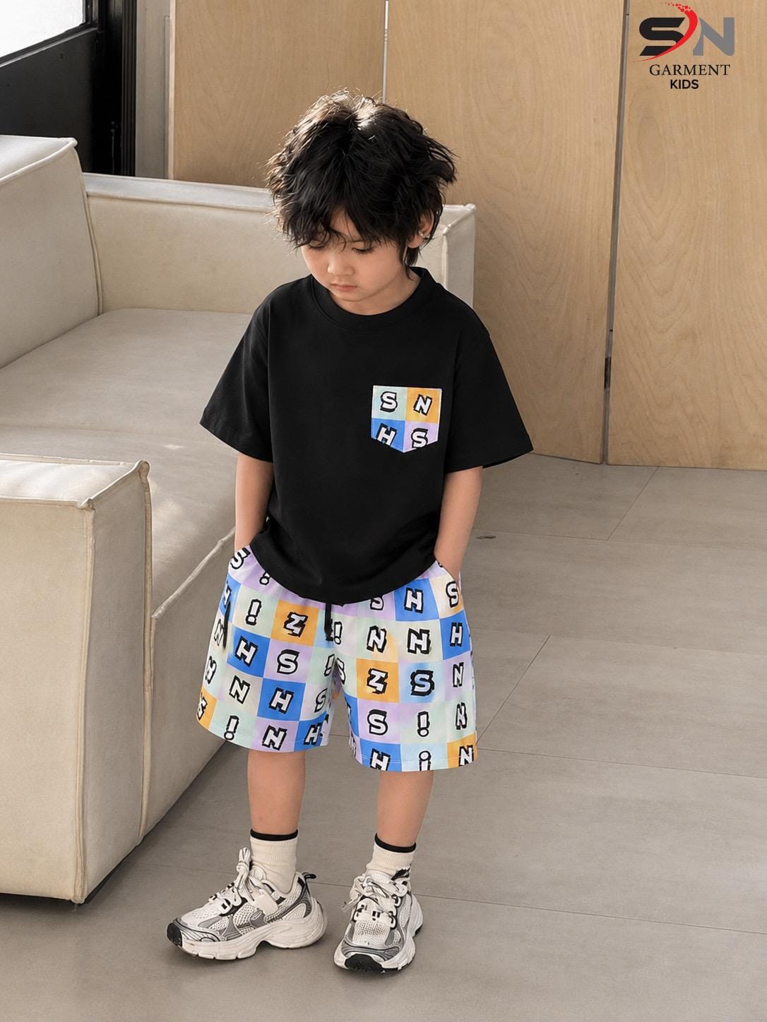 Black SN Printed Kids Cozy Cotton Jersey Kids Wear