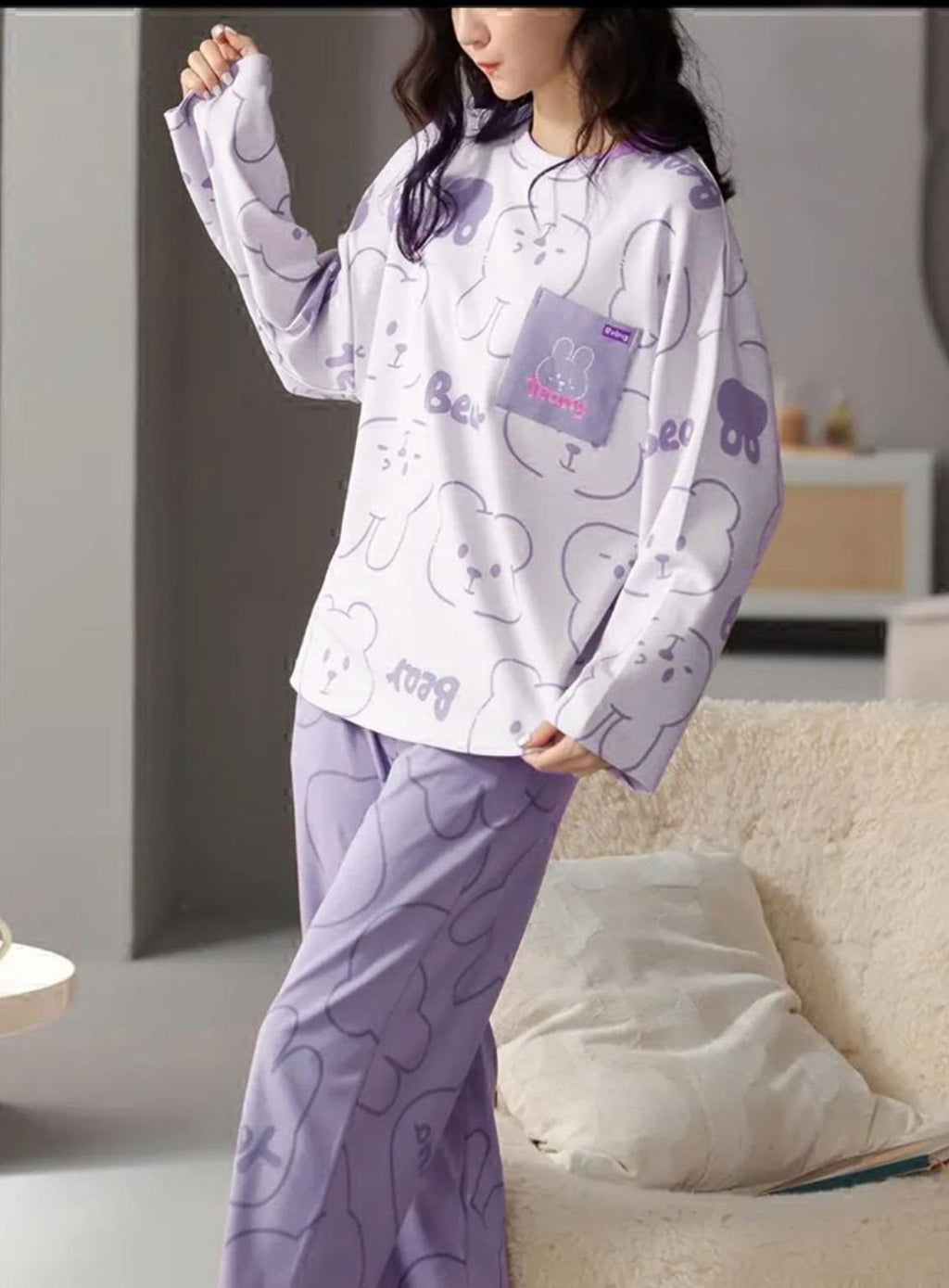 Purple Bear Trendy Cotton Jersey Pj Set