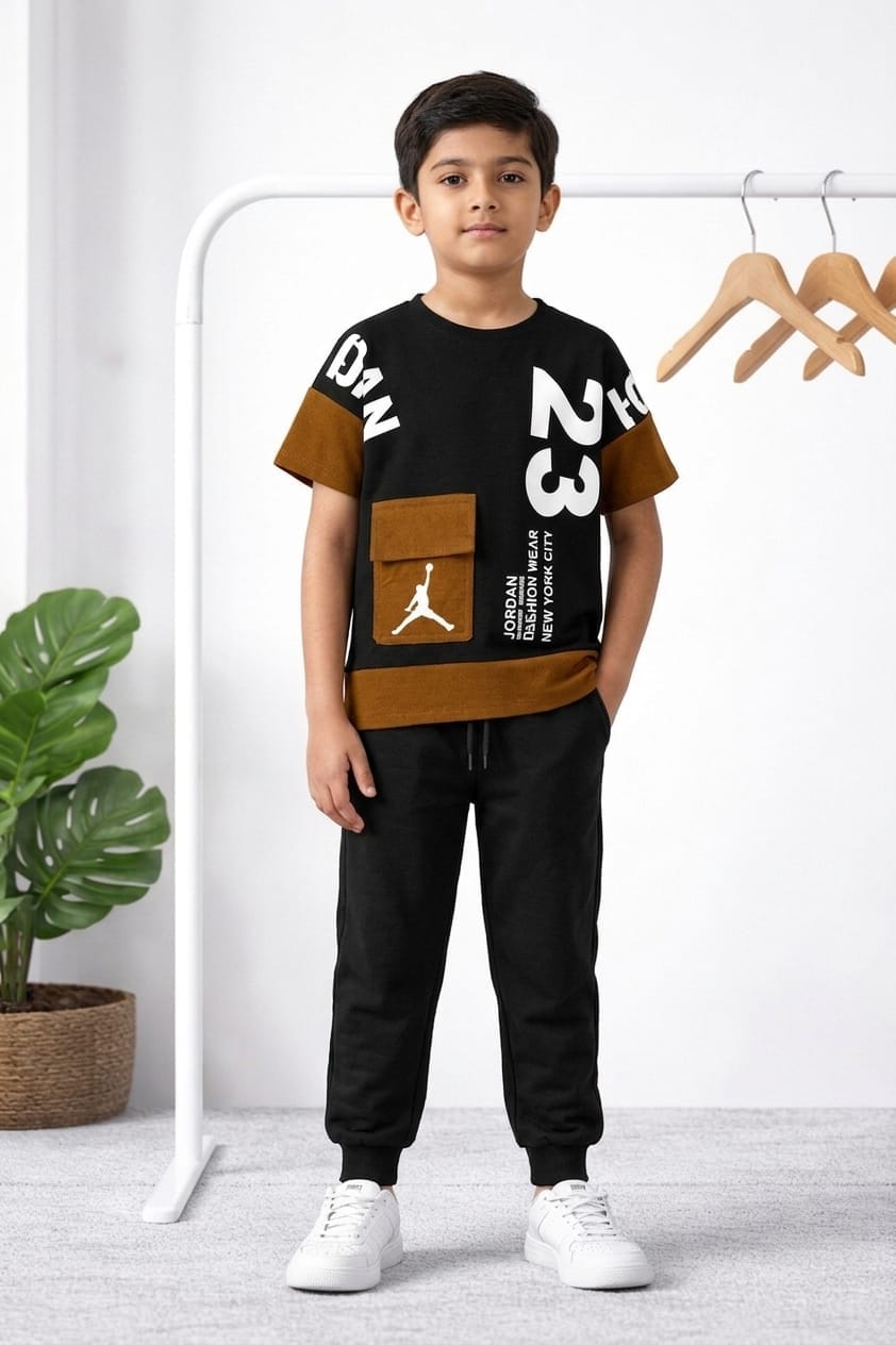 Black Jordan23 Kids Cozy Cotton Jersey Kids Wear