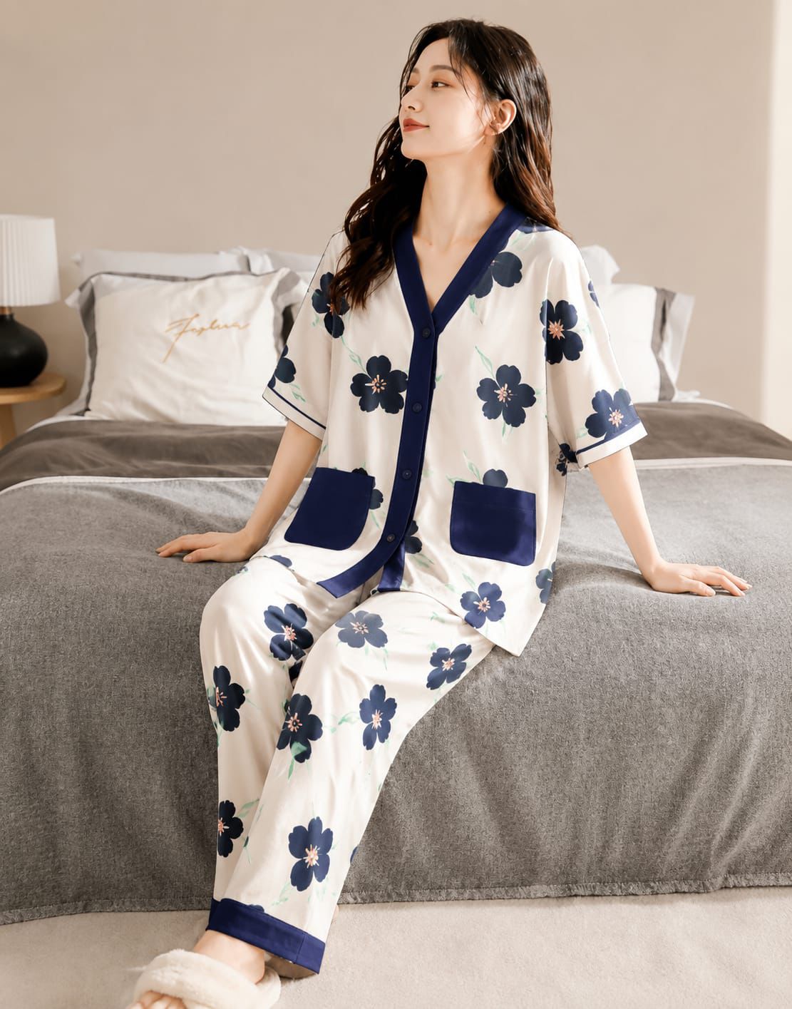 Skin Flower Botton Style Pj Set