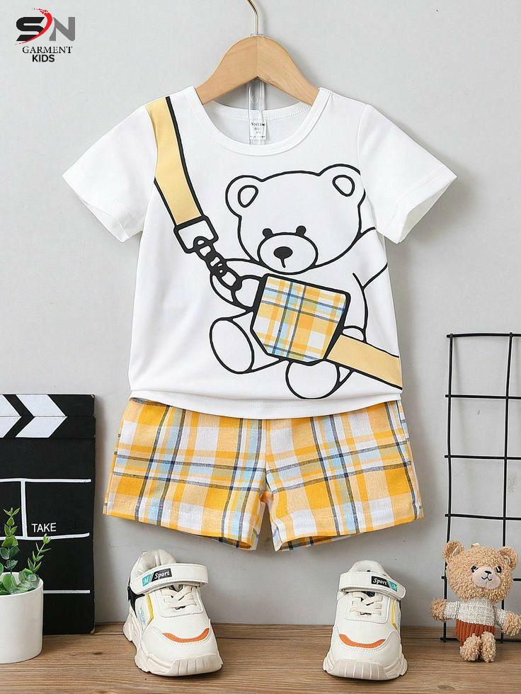 White Yellow Bear Printed Kids Cozy Cotton Jersey Kids Wear