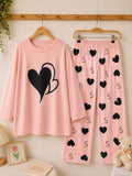 Pink Dual Hearts Trendy Cotton Jersey Pj Set