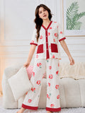 Red Dual Pocket Botton Style Pj Set