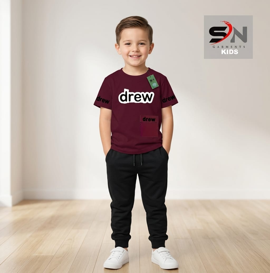 Maroon Drew Kids Cozy Cotton Jersey Kids Wear
