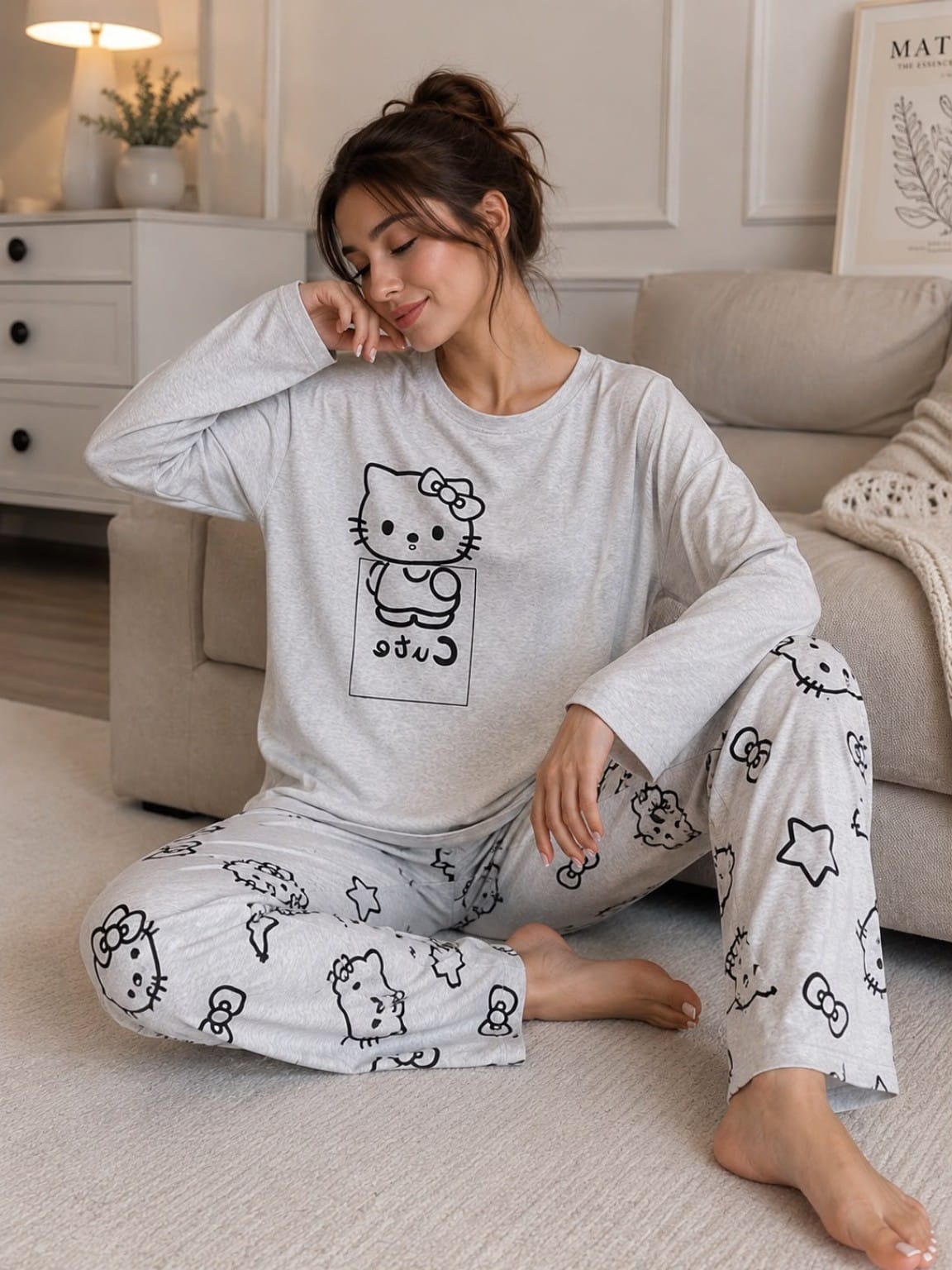 Grey Catty Trendy Cotton Jersey Pj Set
